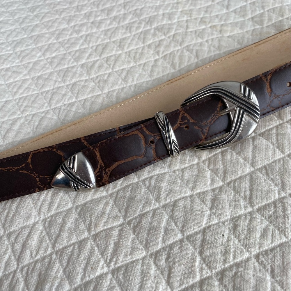 Western Brown Leather Belt Silver Buckle Tip 29-33” Vintage Cowboy Rodeo Classic
